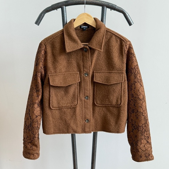 Express Jackets & Blazers - Express Boucle and Lace Jacket Brown Large